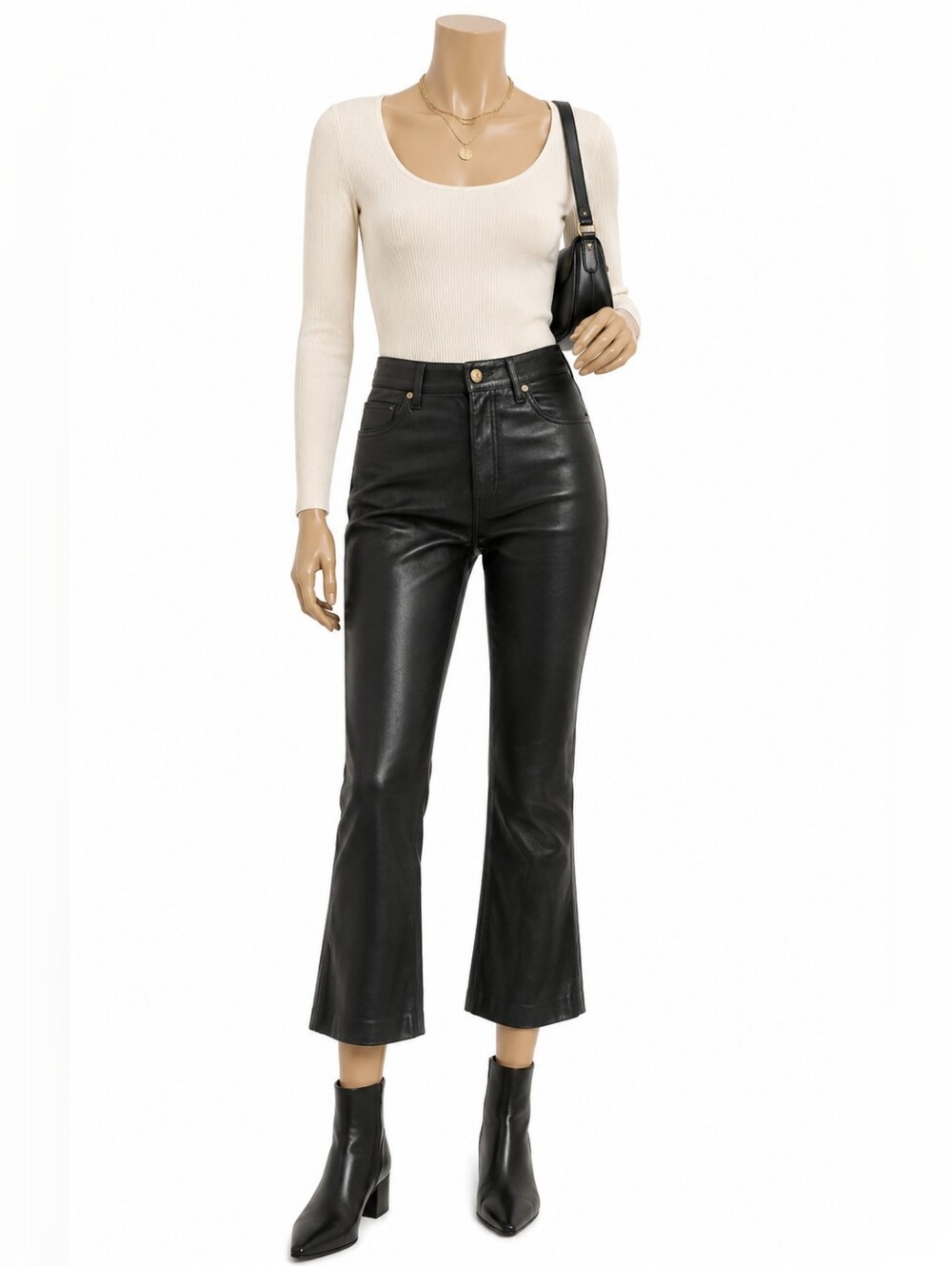 Express Black Faux Leather Cropped Flare Pants High Rise - Size 8R